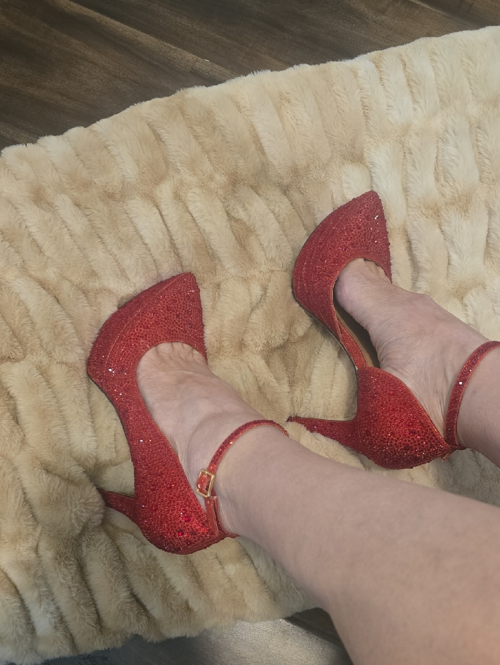 Jessica Simpson Red Glitter Pointed Ankle-Strap Heels - Picture 8 of 12